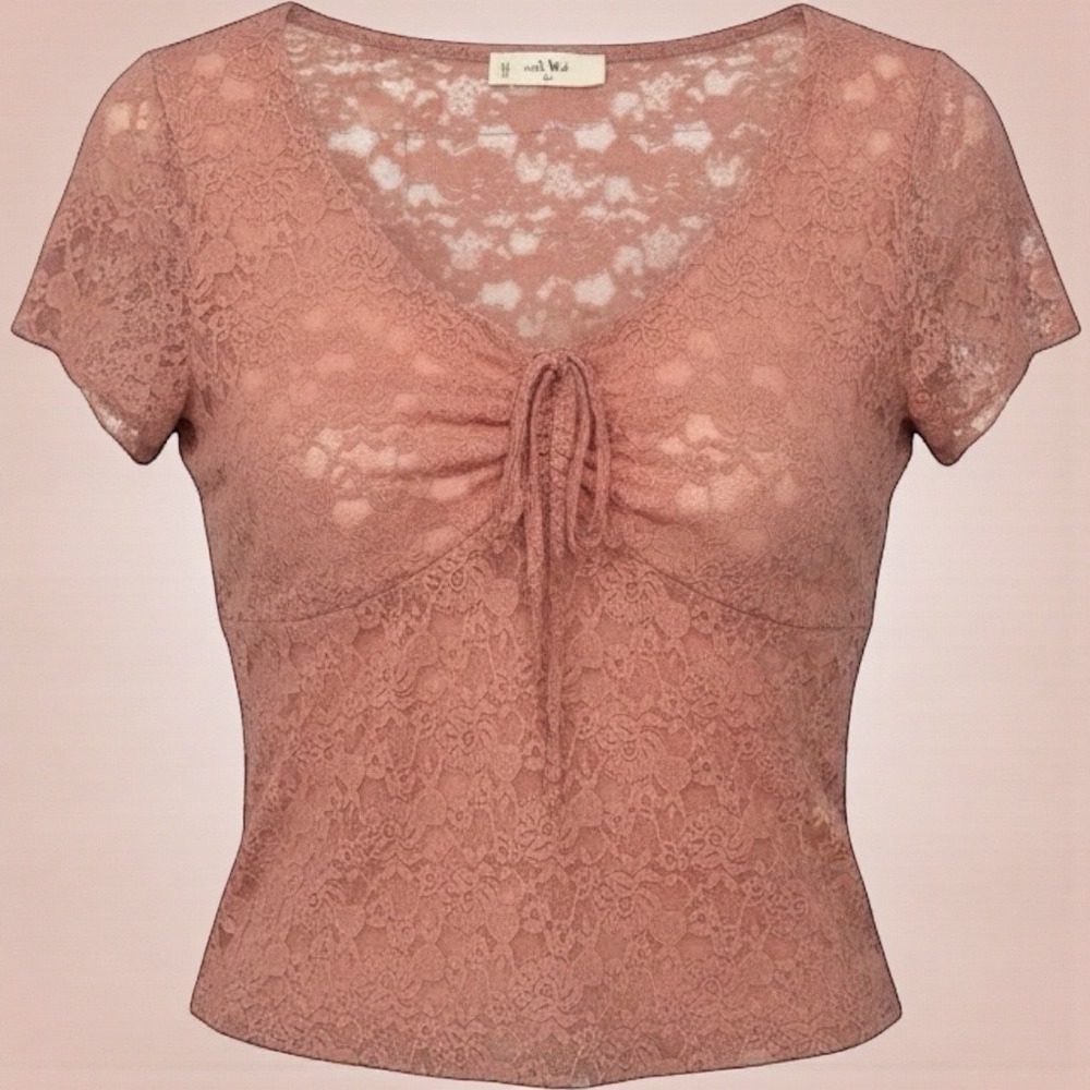 Dusty Rose Lace Bow Babydoll Top XL‎ Cottagecore Romantic Coquette Y2K Aesthetic